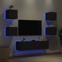 Wall TV cabinets with LED 6 pieces black engineered wood by , TV Furniture - Ref: Foro24-3216854, Price: 195,31 €, Discount: %