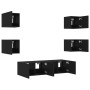 Wall TV cabinets with LED 6 pieces black engineered wood by , TV Furniture - Ref: Foro24-3216854, Price: 195,31 €, Discount: %