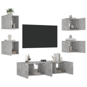 Muebles TV pared con LED 6 pzas madera ingeniería gris hormigón de , Muebles TV - Ref: Foro24-3216856, Precio: 191,51 €, Desc...