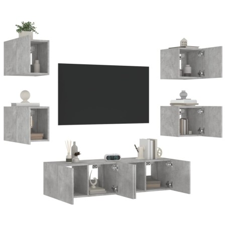 TV-Wandmöbel mit LED, 6-teilig, Betongrau, Holzwerkstoff von , TV-Möbel - Ref: Foro24-3216856, Preis: 186,03 €, Rabatt: %