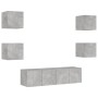 Muebles TV pared con LED 6 pzas madera ingeniería gris hormigón de , Muebles TV - Ref: Foro24-3216856, Precio: 191,51 €, Desc...