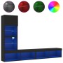 Wall TV cabinets with LED 4 pieces black engineered wood by , TV Furniture - Ref: Foro24-3216641, Price: 166,19 €, Discount: %