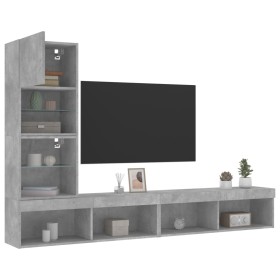 Muebles TV pared con LED 4 pzas madera ingeniería gris hormigón de , Muebles TV - Ref: Foro24-3216643, Precio: 160,99 €, Desc...