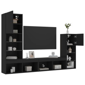 Wall TV cabinets with LED 4 pieces black engineered wood by , TV Furniture - Ref: Foro24-3216648, Price: 198,99 €, Discount: %