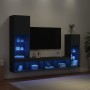 Wall TV cabinets with LED 4 pieces black engineered wood by , TV Furniture - Ref: Foro24-3216648, Price: 192,90 €, Discount: %