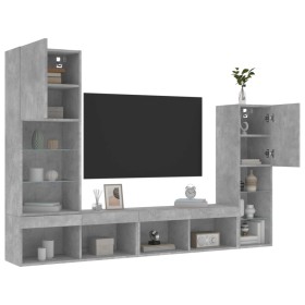 Muebles TV pared con LED 4 pzas madera ingeniería gris hormigón de , Muebles TV - Ref: Foro24-3216657, Precio: 189,99 €, Desc...