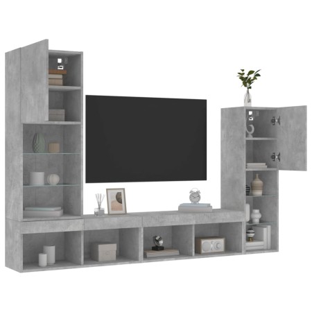 Muebles TV pared con LED 4 pzas madera ingeniería gris hormigón de , Muebles TV - Ref: Foro24-3216657, Precio: 190,97 €, Desc...