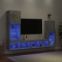 Muebles TV pared con LED 4 pzas madera ingeniería gris hormigón de , Muebles TV - Ref: Foro24-3216657, Precio: 190,97 €, Desc...