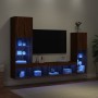 TV wall furniture with LED 4 pieces oak brown engineered wood by , TV Furniture - Ref: Foro24-3216660, Price: 198,48 €, Disco...