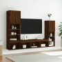 TV wall furniture with LED 4 pieces oak brown engineered wood by , TV Furniture - Ref: Foro24-3216660, Price: 198,48 €, Disco...