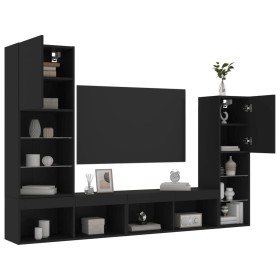 Wall TV cabinets with LED 4 pieces black engineered wood by , TV Furniture - Ref: Foro24-3216655, Price: 197,27 €, Discount: %