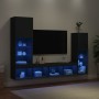 Wall TV cabinets with LED 4 pieces black engineered wood by , TV Furniture - Ref: Foro24-3216655, Price: 197,27 €, Discount: %