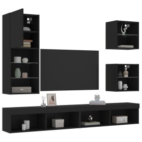 Wall TV cabinets with LED 5 pieces black engineered wood by , TV Furniture - Ref: Foro24-3216676, Price: 211,07 €, Discount: %