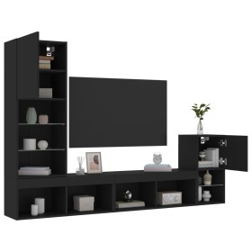 Wall TV cabinets with LED 4 pieces black engineered wood by , TV Furniture - Ref: Foro24-3216662, Price: 186,99 €, Discount: %