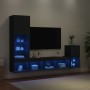 Wall TV cabinets with LED 4 pieces black engineered wood by , TV Furniture - Ref: Foro24-3216662, Price: 182,58 €, Discount: %