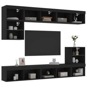 Wall TV cabinets with LED 8 pieces black engineered wood by , TV Furniture - Ref: Foro24-3216669, Price: 247,99 €, Discount: %