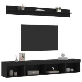 Wall TV cabinets with LED 5 pieces black engineered wood by , TV Furniture - Ref: Foro24-3216683, Price: 110,99 €, Discount: %