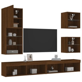 TV wall furniture with LED 5 pieces oak brown engineered wood by , TV Furniture - Ref: Foro24-3216681, Price: 195,52 €, Disco...