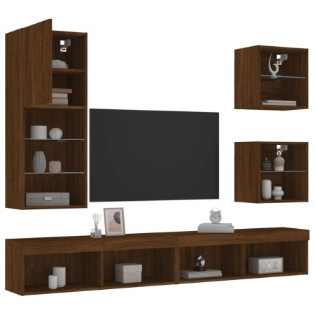 TV-Wandmöbel mit LED, 5-teilig, Eichenbraun, Holzwerkstoff von , TV-Möbel - Ref: Foro24-3216681, Preis: 194,99 €, Rabatt: %