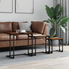 Stapelbare Couchtische, 3-teilig, aus Holzwerkstoff, geräucherte Eiche von , Couchtisch - Ref: Foro24-837819, Preis: 40,99 €,...