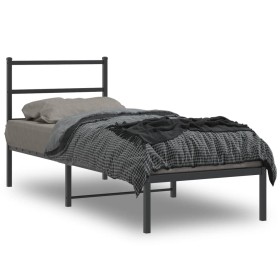 Estructura de cama con cabecero metal negro 80x200 cm de , Camas y somieres - Ref: Foro24-355356, Precio: 64,99 €, Descuento: %