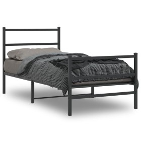 Bed frame with headboard and black metal footboard 90x190 cm by , Beds and slatted bases - Ref: Foro24-355375, Price: 69,99 €...