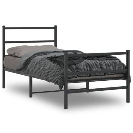 Bed frame with headboard and black metal footboard 90x190 cm by , Beds and slatted bases - Ref: Foro24-355375, Price: 69,77 €...