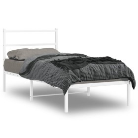 Metal bed frame with white headboard 90x190 cm by , Beds and slatted bases - Ref: Foro24-355406, Price: 57,37 €, Discount: %