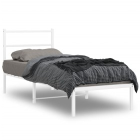 Metal bed frame with white headboard 75x190 cm by , Beds and slatted bases - Ref: Foro24-355404, Price: 60,94 €, Discount: %