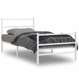 Estructura cama metal con cabecero y estribo blanco 100x200 cm de , Camas y somieres - Ref: Foro24-355427, Precio: 73,99 €, D...