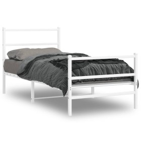 Metal bed frame with headboard and white footboard 90x200 cm by , Beds and slatted bases - Ref: Foro24-355425, Price: 66,24 €...