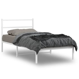 Estructura de cama de metal con cabecero blanco 107x203 cm de , Camas y somieres - Ref: Foro24-355410, Precio: 63,99 €, Descu...