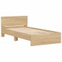 Sonoma oak engineered wood bed with headboard 100x200 cm by , Beds and slatted bases - Ref: Foro24-838619, Price: 74,27 €, Di...