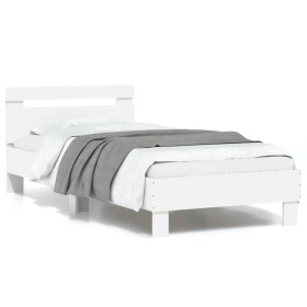 Bed frame with headboard and white LED lights 90x190 cm by , Beds and slatted bases - Ref: Foro24-838743, Price: 91,36 €, Dis...