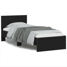 Bed frame with headboard and LED lights black 90x200 cm by , Beds and slatted bases - Ref: Foro24-838807, Price: 113,62 €, Di...