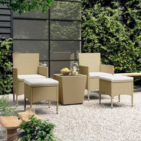 Set comedor jardín 5 pzas ratán sintético vidrio templado beige de , Conjuntos de jardín - Ref: Foro24-3058370, Precio: 236,8...