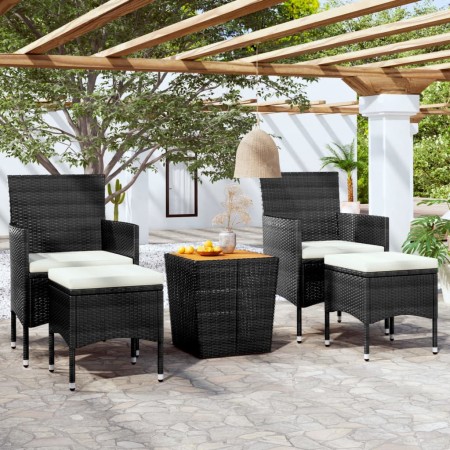 Garden table and chairs set, 5 pieces, synthetic rattan, acacia wood, black. by , Garden sets - Ref: Foro24-3058372, Price: 2...