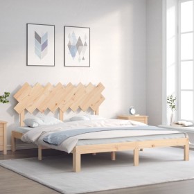 Bed frame with solid wood headboard 160x200 cm by , Beds and slatted bases - Ref: Foro24-3193736, Price: 128,99 €, Discount: %