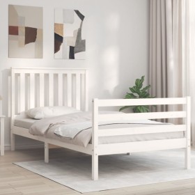 White solid wood bed frame with headboard 100x200 cm by , Beds and slatted bases - Ref: Foro24-3194237, Price: 131,88 €, Disc...