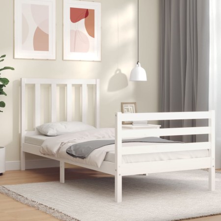 White solid wood bed frame with headboard 100x200 cm by , Beds and slatted bases - Ref: Foro24-3193847, Price: 108,36 €, Disc...