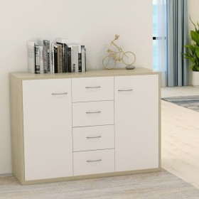 Aparador madera contrachapada blanco y roble Sonoma 88x30x65 cm de , Aparadores - Ref: Foro24-800689, Precio: 129,99 €, Descu...