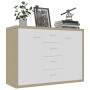 Aparador madera contrachapada blanco y roble Sonoma 88x30x65 cm de , Aparadores - Ref: Foro24-800689, Precio: 129,23 €, Descu...