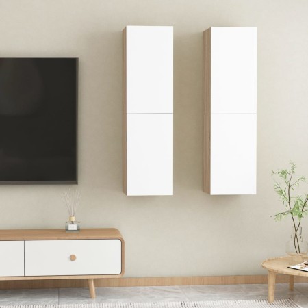 TV furniture 2 units, white oak plywood, 30.5x30x110 cm by , TV Furniture - Ref: Foro24-803373, Price: 97,30 €, Discount: %