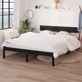 Solid black pine wood bed frame 140x190 cm by , Beds and slatted bases - Ref: Foro24-810131, Price: 144,99 €, Discount: %