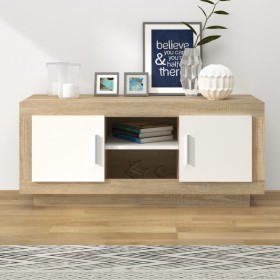 Mueble de TV madera contrachapada blanco y roble 102x35x45 cm de , Muebles TV - Ref: Foro24-811795, Precio: 78,99 €, Descuent...