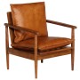 Brown genuine leather armchair with acacia wood by , Armchairs - Ref: Foro24-246480, Price: 244,99 €, Discount: %