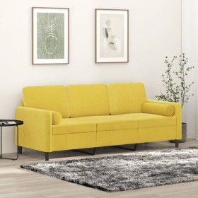 Sofá de 3 plazas con cojines terciopelo amarillo 180 cm de , Sofás - Ref: Foro24-3200897, Precio: 309,99 €, Descuento: %