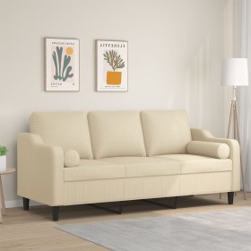 Sofá de 3 plazas con cojines tela color crema 180 cm de , Sofás - Ref: Foro24-3200855, Precio: 325,56 €, Descuento: %