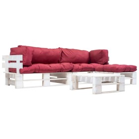 Garden pallet furniture with red cushions, 4 pieces, wood by , Garden sets - Ref: Foro24-277394, Price: 320,34 €, Discount: %