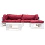 Garden pallet furniture with red cushions, 4 pieces, wood by , Garden sets - Ref: Foro24-277394, Price: 320,34 €, Discount: %